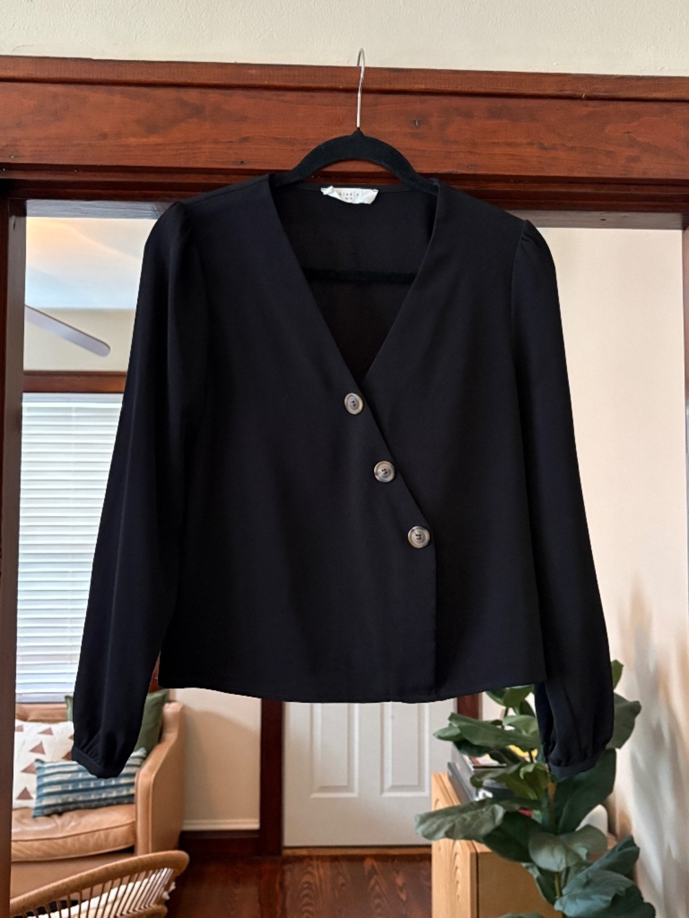 Black V-Neck Button Front Blouse